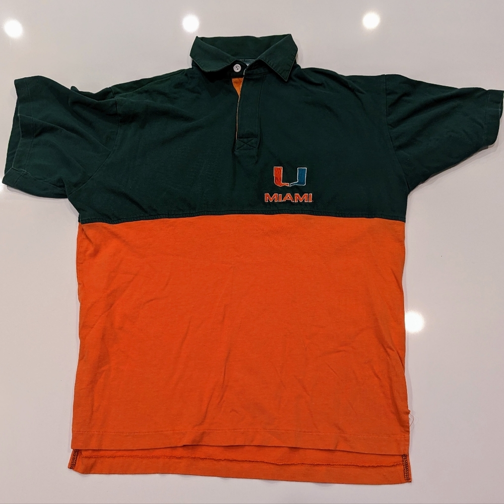 Vintage 90s APEX One Florida Miami Hurricanes Green Orange Polo Large